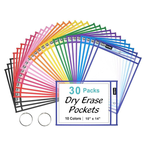 30 συσκευασίες με στεγνά, σκουπιζόμενα μανίκια τσέπης (10x14") – Σετ διαφανών