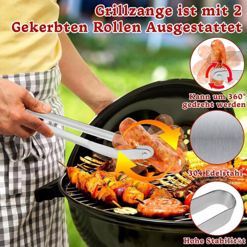 Λαβίδα ψησταριάς BBQ 2 τεμαχίων με τροχό από ανοξείδωτο ατσάλι – Περιστρεφ 2