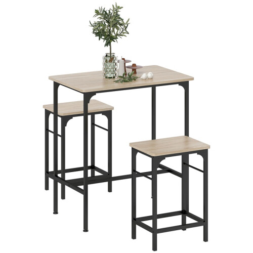 Bartafelset met 2 stoelen, naturel hout