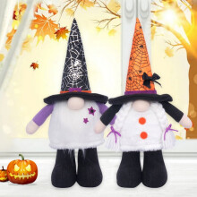 Halloweeni törpék plüss dekoráció, 2 db-os kézzel készített svéd törpe nisse skandináv díszek boszorkánykalappal és töklámpással,