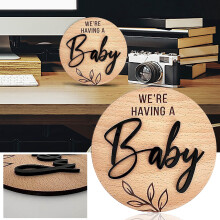 asjyhkr Panneau d'annonce de naissance, Nous attendons un bébé, Panneau nouveau-né, Tableau d'affichage en bois, 15 cm de diamètre, Cadeaux pour