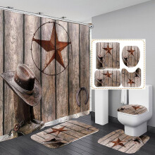 4 szt. zasłona prysznicowa Western Texas Star Rodeo Horseshoe Rustic Brown drewniana deska rustykalna dekoracja do łazienki w stylu wiejskim,