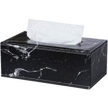 Zhuge Marmeren Tissuehouder van PU-leer, geschikt voor thuis, kantoor en auto, zwart, groot formaat 9,8 x 5,4 x 3,7 inch