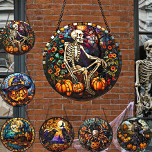 Jacenvly Nové Halloweenské Dekorace Vnitřní Akrylové Závěsné Cedule Halloween Svítící Lebka Závěsná Cedule Dekorace Podzimní Dekorace