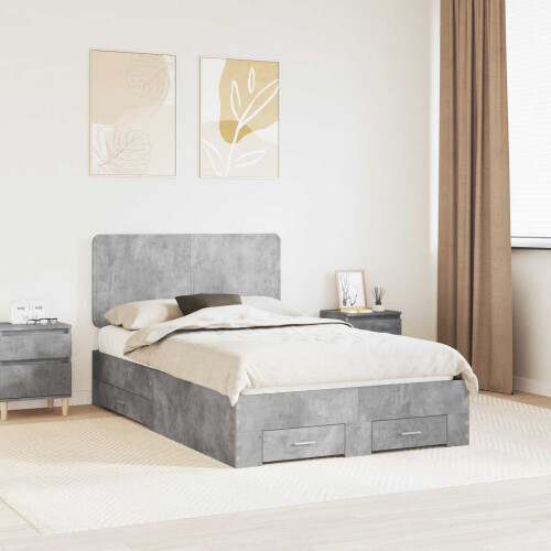 VidaXL vidaXL Bed Frame Concrete Grey 120 x 190 cm Engineered Wood