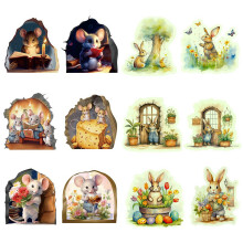 Lot de 12 autocollants muraux lumineux mignons représentant une adorable souris lisant un livre, pour la décoration murale de la chambre d'enfant.