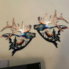 Rustieke metalen wanddecoratie voor in een blokhut, jachtdecoratie, hertenhangers, hobbyfoto's van wilde dieren in westerse stijl.