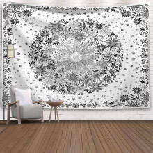 Tapisserie murale bohème blanche à motif floral et médaillon de marguerites à pois, idéale pour la décoration de la chambre à coucher, 152 x