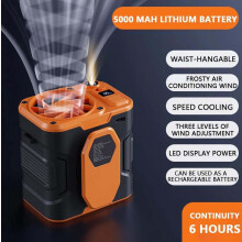 Ventilator portabil pentru centură, răcitor de talie, cu baterie de 5000 mAh, autonomie de 12 ore, 3 viteze, flux de aer puternic, hands-free