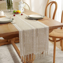 Șervețel de masă rustic, 33x183 cm, model boho, împletit cu dungi, cu ciucuri, pentru sufragerie, bucătărie, decor de casă