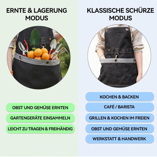 Hageforkle i denim med kryssrygg – Robust arbeidsforkle med store lommer 2