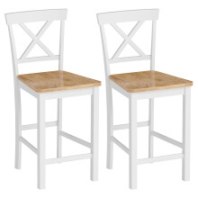Set van 2 barkrukken van rubberhout met voetensteun, eikenwit