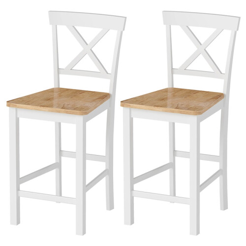 Set van 2 barkrukken van rubberhout met voetensteun, eikenwit 1