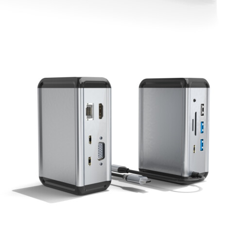 12-i-1 USB-C Hub Adapter med HDMI, VGA, Ethernet og mere