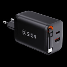 Rychlonabíječka SiGN GaN USB-C/USB-A 65W s prodlužovacím kabelem USB-C - černá