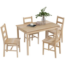 5 Piece Dining Set Solid Wood Table with 4 Chairs Natural