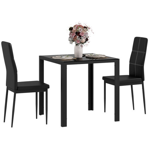 Dining Set with Table and 2 Chairs Space Saving Black