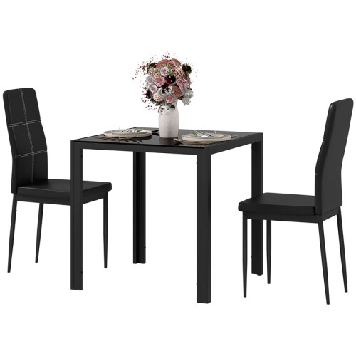 Dining Set with Table and 2 Chairs Space Saving Black 1