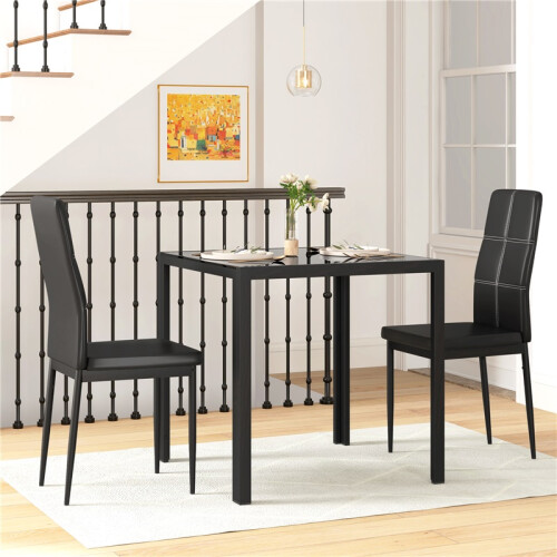 Dining Set with Table and 2 Chairs Space Saving Black 2