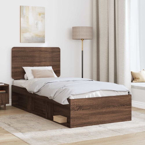 VidaXL vidaXL Bed Frame with Headboard Brown Oak 75 x 190 cm Solid Pine Wood 1