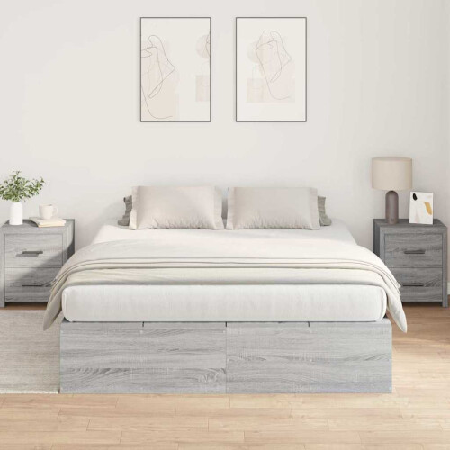 VidaXL vidaXL Storage Bed Frame Grey Sonoma 150 x 200 cm Engineered Wood 2