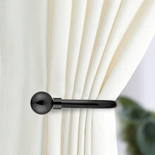 (Matt Black Plain Ball, Hold Back Pair) Metal Curtain Pole & Hold Backs Extendable Curtain Pole 28mm with Curtain Rings Finials Brackets Rod Fittings OR Curtain Holdback Pair