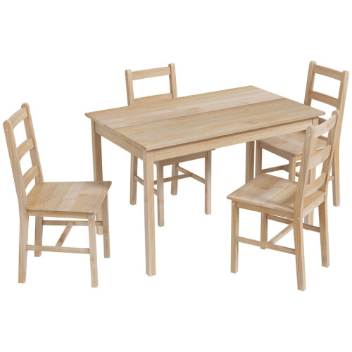 5 Piece Dining Set Solid Wood Table with 4 Chairs Natural 1