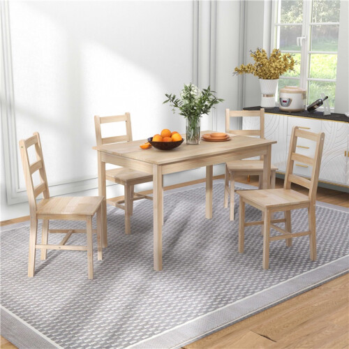 5 Piece Dining Set Solid Wood Table with 4 Chairs Natural 2