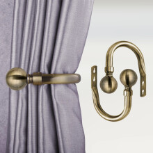 (Antique Brass Plain Ball, Hold Back Pair) Metal Curtain Pole & Hold Backs Extendable Curtain Pole 28mm with Curtain Rings Finials Brackets Rod Fittings OR Curtain Holdback Pair