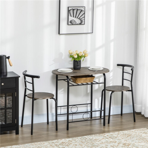 3 Piece Bistro Set with Table and 2 Chairs Black 2