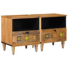 vidaXL Bedside Cabinet 2 pcs Natural 40 x 33 x 46 cm Solid Mango Wood