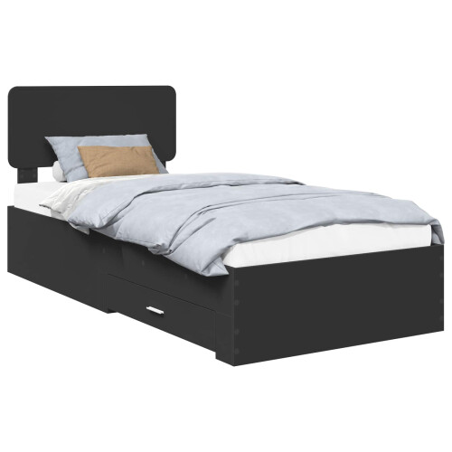VidaXL vidaXL Bed Frame with Headboard Black 75 x 190 cm Engineered Wood 1