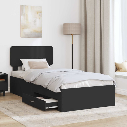 VidaXL vidaXL Bed Frame with Headboard Black 75 x 190 cm Engineered Wood 2