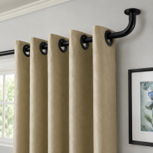 (Blackout Matt Black, 120-210 cm (48" - 83" In)) Metal Curtain Pole & Hold Backs Extendable Curtain Pole 28mm with Curtain Rings Finials Brackets Rod Fittings OR Curtain Holdback Pair