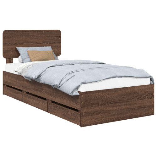 VidaXL vidaXL Bed Frame with Drawer Brown Oak 75 x 190 cm Engineered Wood 2