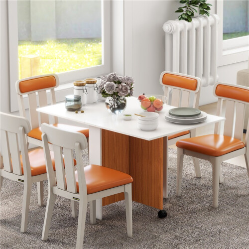 Extendable Dining Table Mobile Modern Design Teak White 120 x 80 cm 2