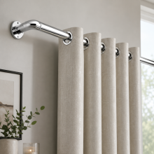 (Blackout Chrome, 120-210 cm (48" - 83" In)) Metal Curtain Pole & Hold Backs Extendable Curtain Pole 28mm with Curtain Rings Finials Brackets Rod Fittings OR Curtain Holdback Pair