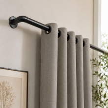 (Blackout Matt Black, 160-300 cm (63" - 118" In)) Metal Curtain Pole & Hold Backs Extendable Curtain Pole 28mm with Curtain Rings Finials Brackets Rod Fittings OR Curtain Holdback Pair