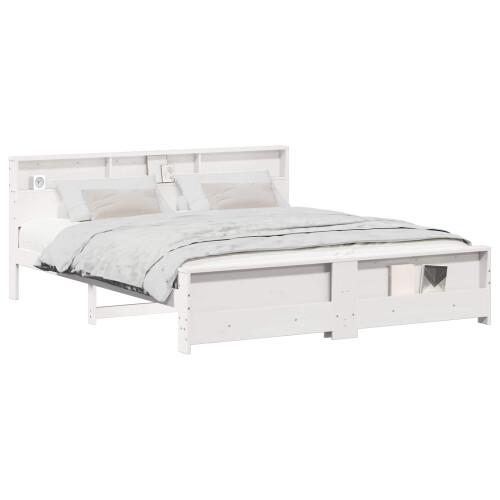 VidaXL vidaXL Bed Frame with Headboard White 200 x 200 cm Engineered Wood 2