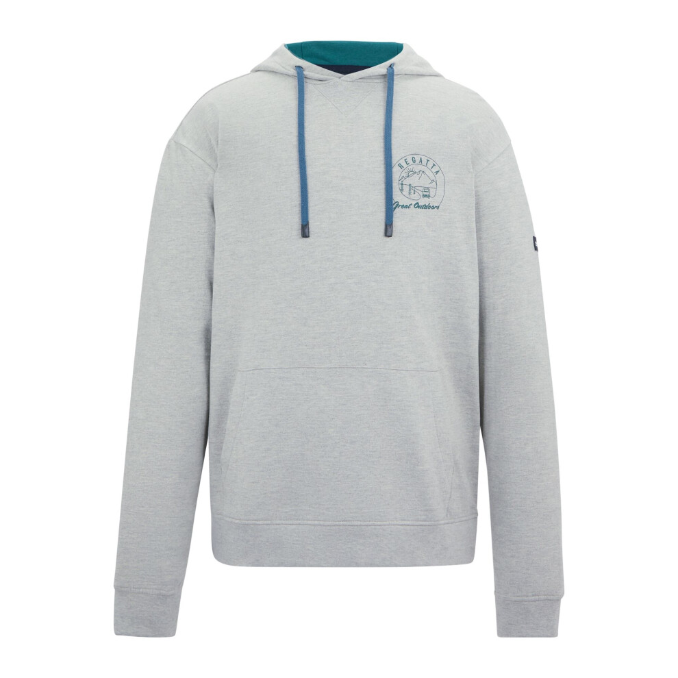 Regatta (M, Grey Marl/Mediterranea) Mens Cline Back Print Hoodie