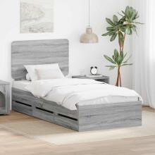 vidaXL Bed Frame with Drawer Grey Sonoma 90 x 190 cm Engineer Wood