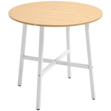 Industrial Dining Table Round Design Wood Look White 80 cm