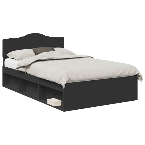 VidaXL vidaXL Bed Frame with Headboard Black 135 x 190 cm Solid Pine Wood 2