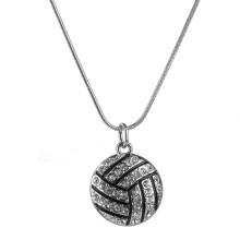 2X Legierung Rhinestone Volleyball Schlangenkette Anhaenger Bezaubert Halskette Schwarz Silber