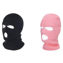 2 Pcs Full Face Cover Ski Mask Hat 3 Holes Balaclava Windproof Knit Beanies Bonnet Winter Warm Unisex Caps, & Black