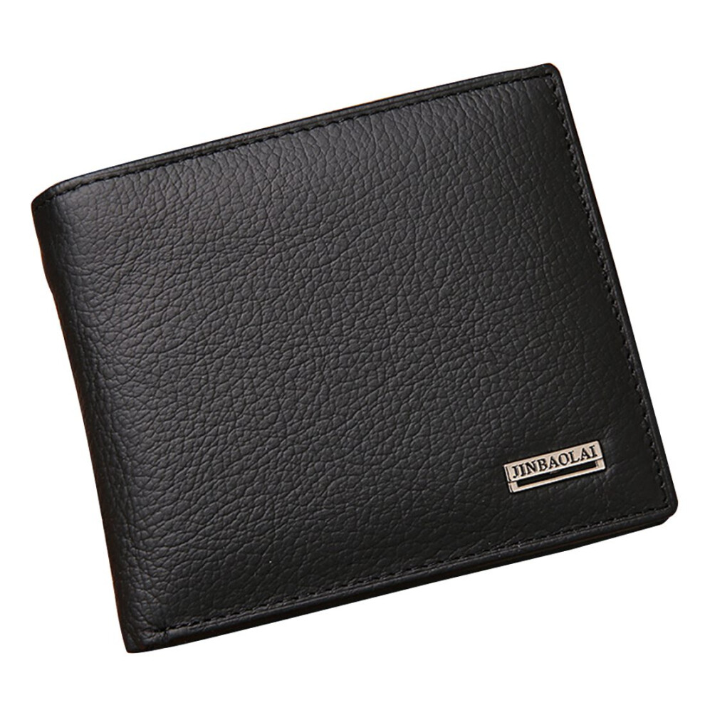Jinbaolai Small Short Leather Men's Wallet Male Wallet Bag Wallet Vallet Card Money Persian World Wallet(Black)-image
