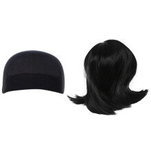 2 Pieces Hair Wig  Stretch Mesh Wig Cap (Black) & 1x Short Front Human Hair Wigs Brazilian Remy Hair Bob Wig