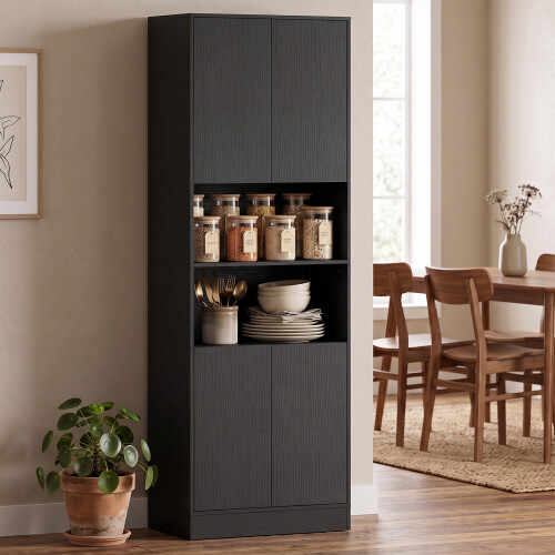 Homcom (Black) HOMCOM 170cm Kitchen Pantry Cabinet with Soft-Close Hinges 1