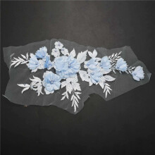 4X Beaded Hot Drilling Lace Bridal Beaded Flowers Embroidery Patches Sky