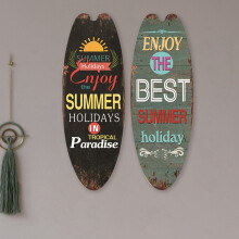 2Pcs String Festival Bar Home Decor Casual Home Decor Vintage Wooden Sign Surfboard Wooden Sign Beach Style Hanging 1